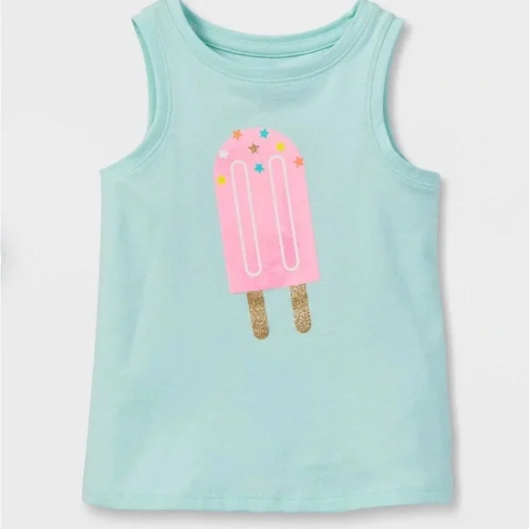 Toddlers Girls Sparkle Ice Cream Knit Graphic Tank Top- Cat & Jack Mint - Picture 1 of 3